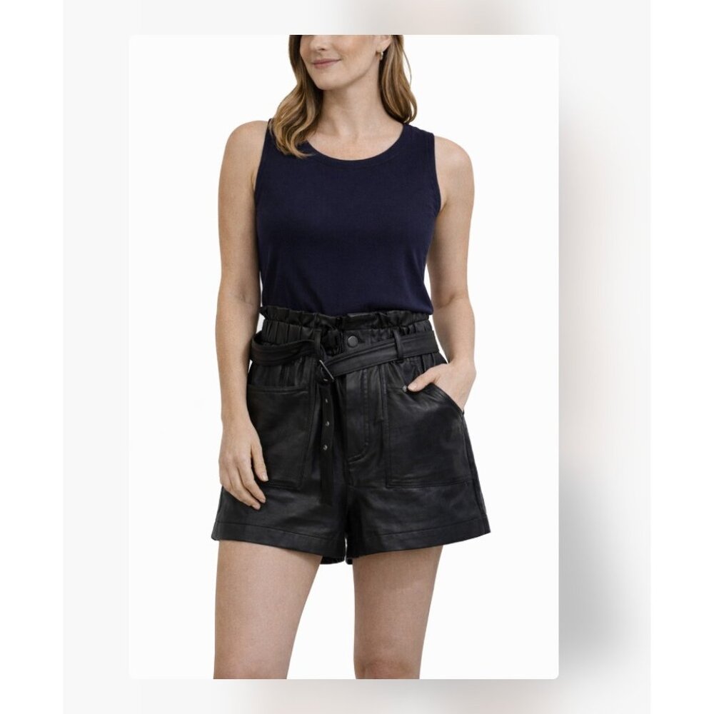 KanCan Shorts Womens Large Black Faux Leather Paperbag Belted Pockets High Waist